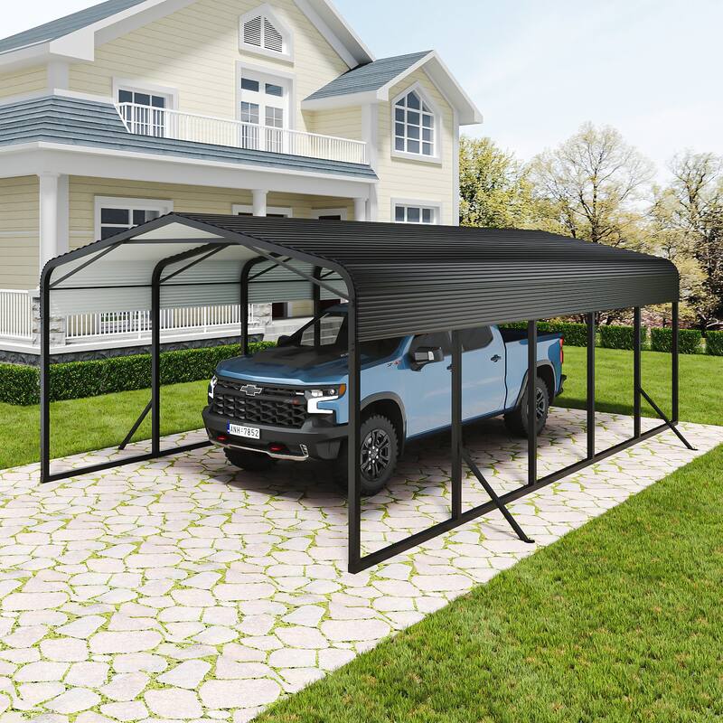 GDF Studio - Ironhaven Pro Industrial 15 x 25 FT Metal Carport - Black