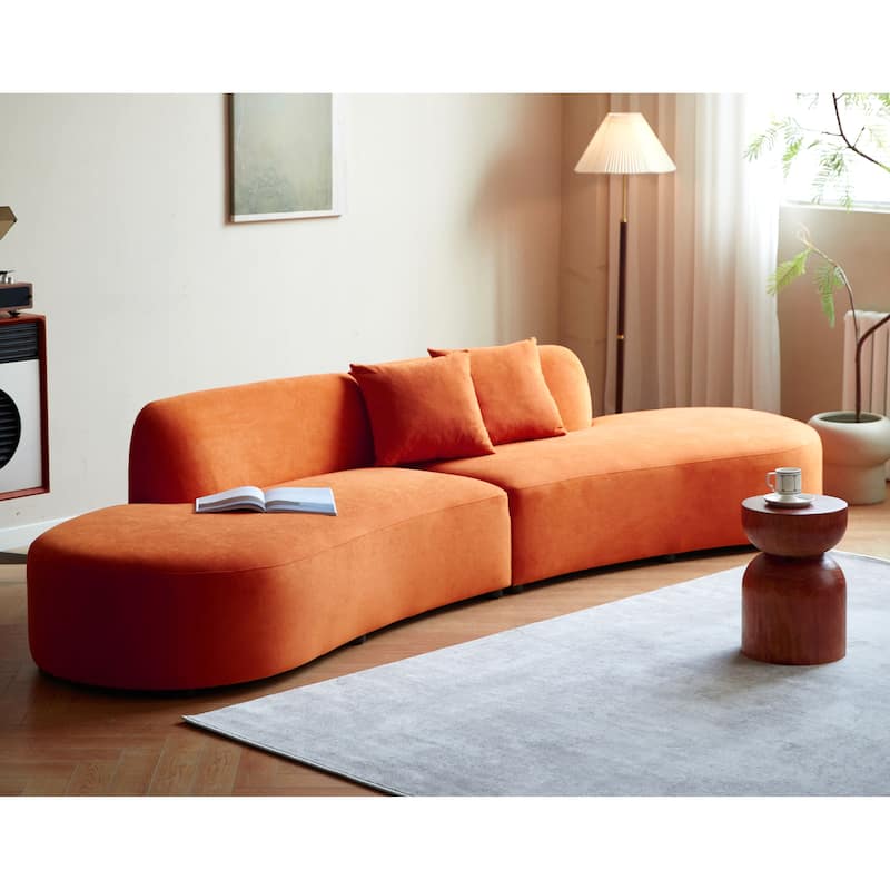 132.3 inch Large Size Elegant Half Moon Design Curved 6-Seat Sofa with High-Density Foam Filled - Red Orange