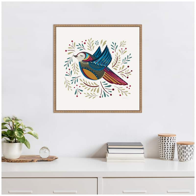 Kate and Laurel Sylvie Peace Bird Blue Framed Canvas by Carey Copeland