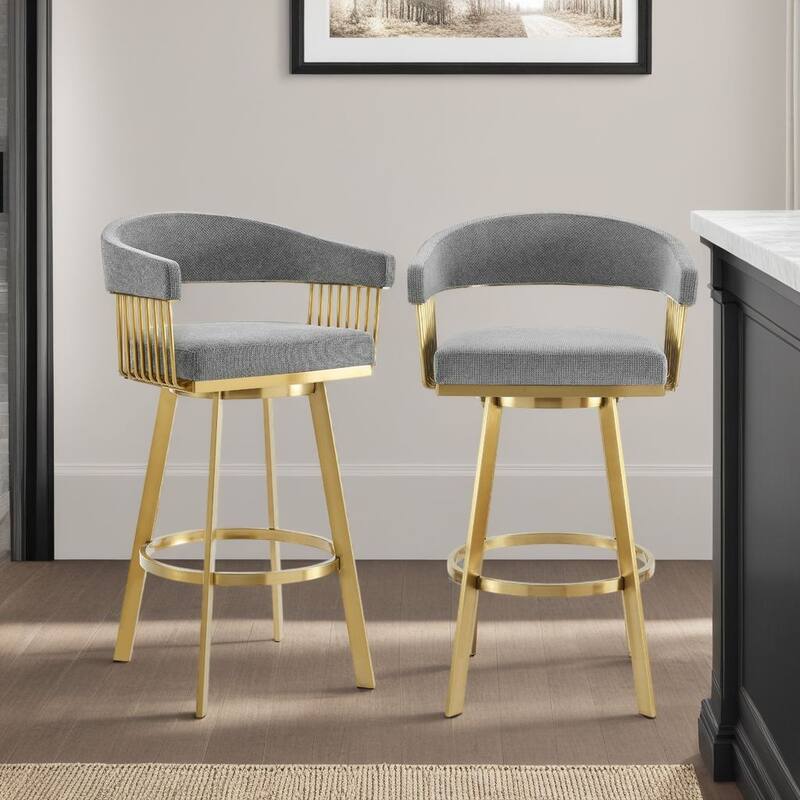 Chelsea Modern Swivel Bar Stool, Upholstered Counter Height Chair with Metal Frame - Gray & Gold - Counter Height