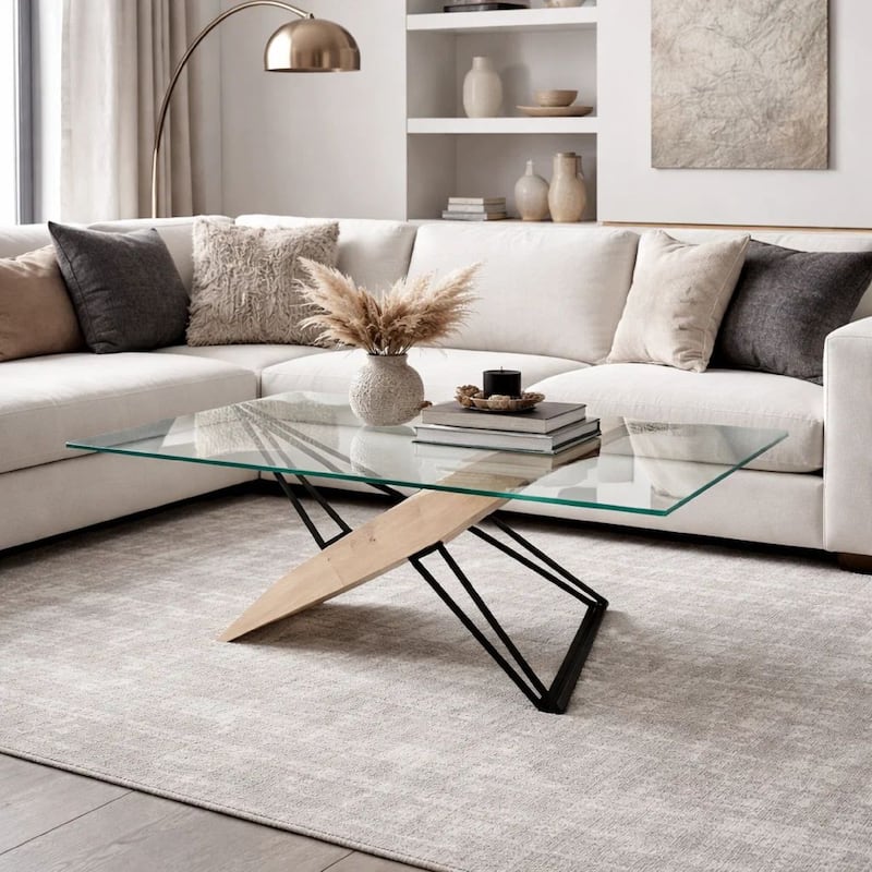 Aeon 72 Inch Dining Table, Glass Top, Wood, Metal Base, Brown, Black