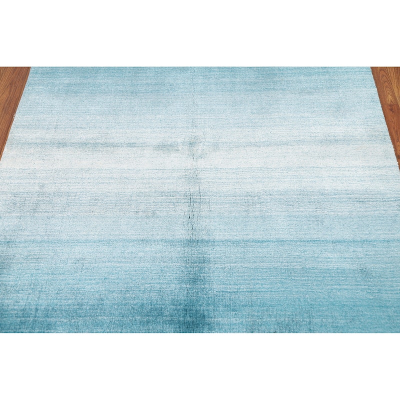 Contemporary Blue Striped Gabbeh Oriental Rug Handmade Wool Carpet - 3'10" x 5'5"