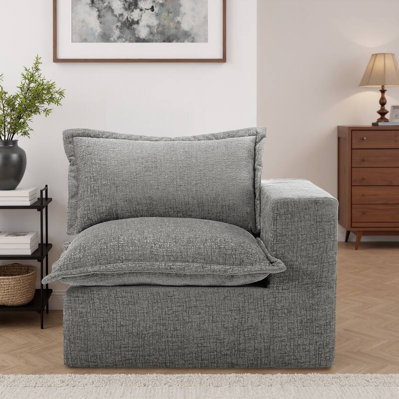 Comfy Cloud Chenille Upholstered Modular Sectional Sofa - Grey-Lfet - Right Facing