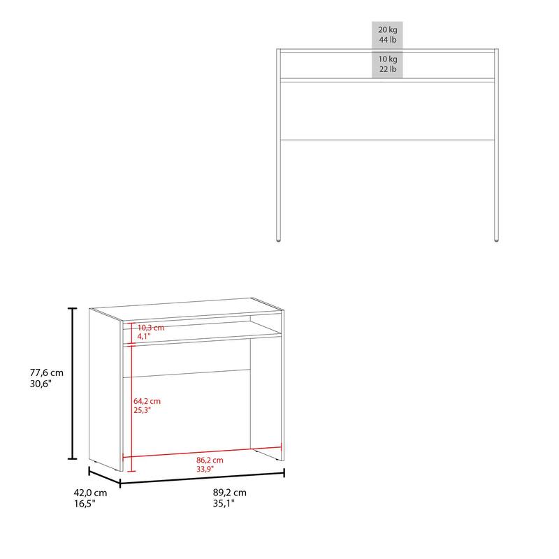 35" White Desk with Storage, Minimalist Workspace for Computers and Accessories, Durable Melamine Design