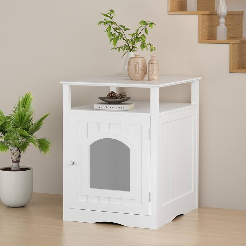 Cat Litter Box Enclosure Furniture, Wooden Cat House with Enclosed Cabinet, Hidden Litter Box Furniture with Storage Shelf