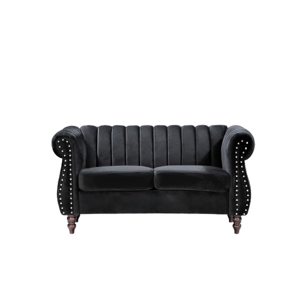 Container Furniture 59.1" W Velvet Modern Chesterfield Couch with Elegant Rolled Arms, Nailhead Trim Loveseat