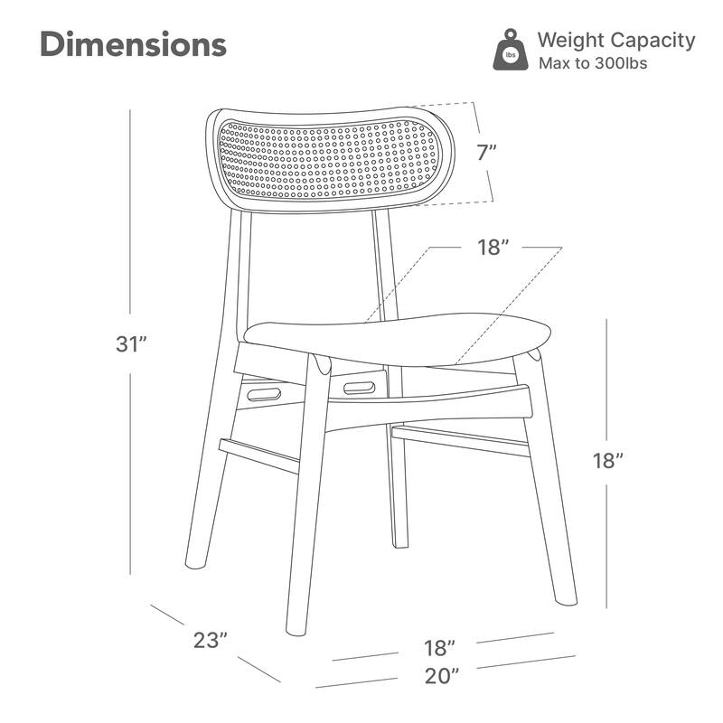 Spruce & Spring Modern Upholstered Dining Chair with Handwoven Rattan Back