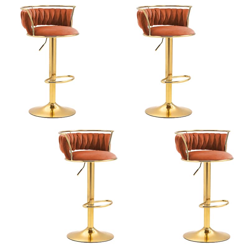 4 Set Modern Velvet Adjustable Swivel Bar Stools with Metal Frame