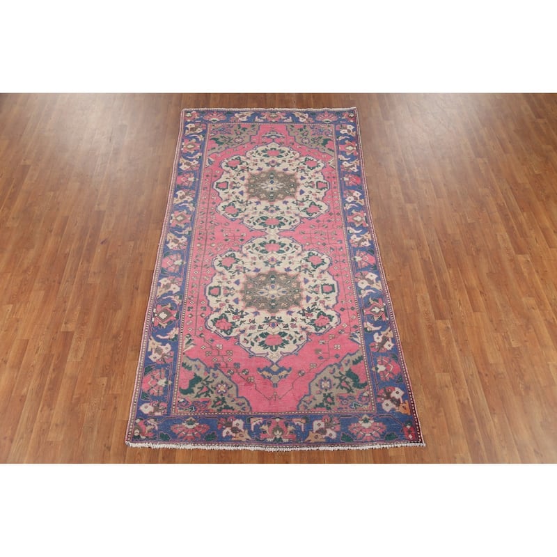 Pink Bakhtiari Persian Vintage Area Rug Hand-Knotted Wool Carpet - 4'10"x 9'6"