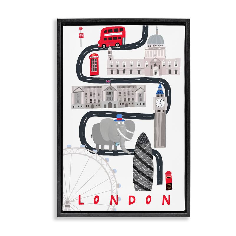 Stupell London Whimsical Travel City Framed Floater Canvas Wall Art Design By Carla Daly - 17 x 25 - Black