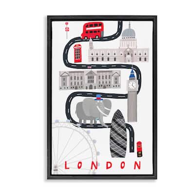 Stupell London Whimsical Travel City Framed Floater Canvas Wall Art Design By Carla Daly
