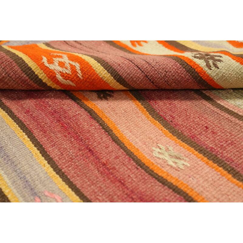 Hand Woven Oriental 100% Wool Carpet Southwestern Tribal Oranges & Rust Kilim Area Rug - 7' 11'' X 4' 6''