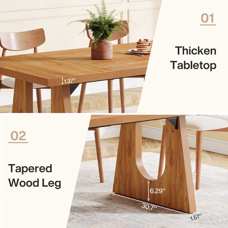 Large Dining Table Wood Oak Rectangular Farmhouse Center Kitchen