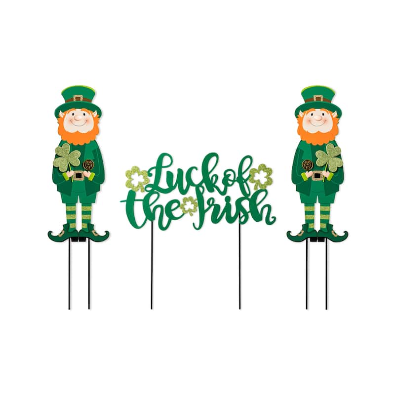 Glitzhome St. Patrick's Metal LUCKY Leprechaun Yard Stakes or Wall Sign