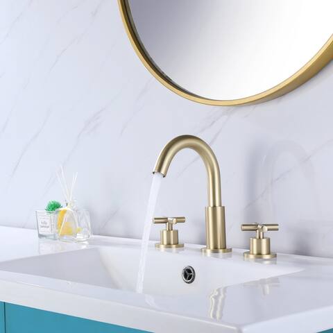 8 in. Widespread Three Hole 2-Handle Watersense Bathroom Faucet in Brushed Gold