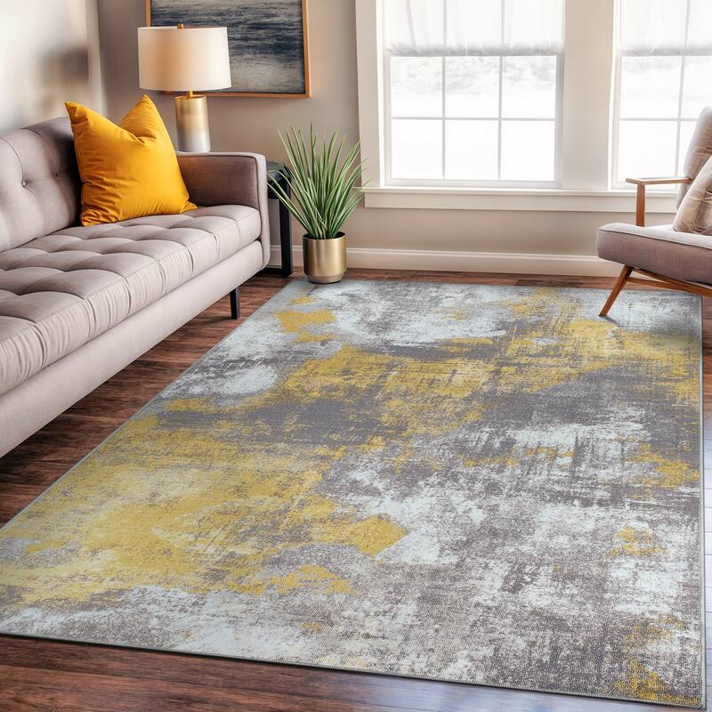 Contemporary Distressed Abstract Non Slip Area Rug - 5' x 7' - Rectangle