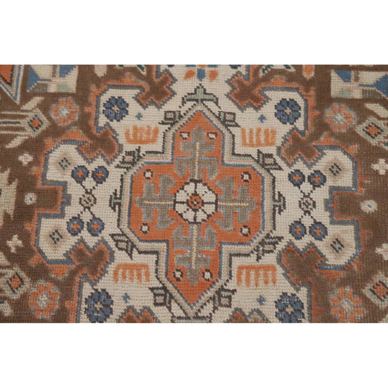 Geometric Tabriz Area Rug Orange Handmade Wool Carpet - 6'5"x 9'5"