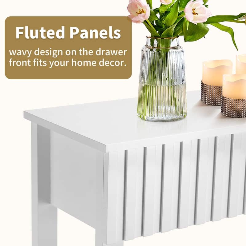 White 2-layer 3-draw MDF 130 * 30 * 81cm Grille Foyer Table