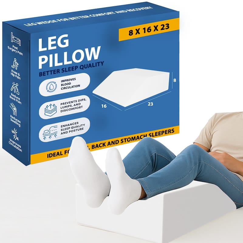 Leg Pillow - Full Foam Top, Leg Rest Elevating Foam Wedge- Relieves and Recovers Foot and Ankle Injury, Leg Pain, White - Medium - Standard