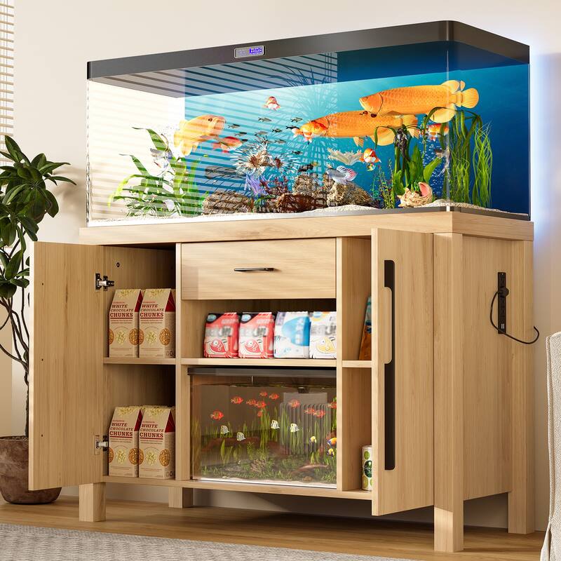 Rossetta 2-in-1 Modern Stylish Design Heavy Duty Fish Tank Stand with 4 Cabinets, Charging Station