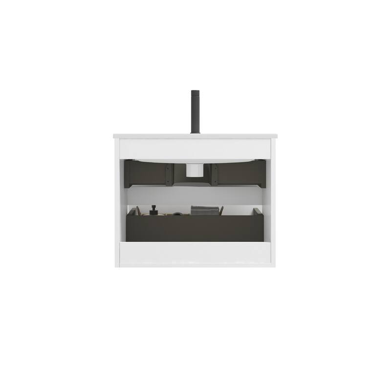 36-Inch Wall Mount Bathroom Vanity in Space Grey with Ceramic Sink, Large Storage