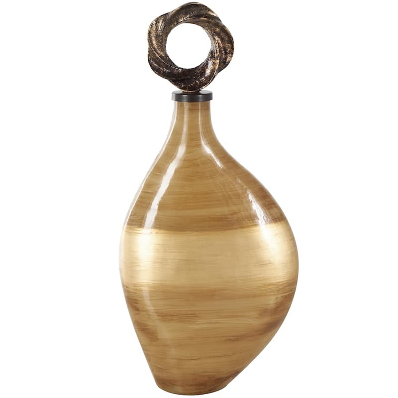 Glass Brushed Ombre Living Room Decorative Jars with Speckled Gold and Bronze Ring Top - Light Brown - Roche River Decor - Light Brown