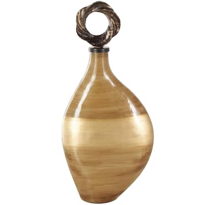 Glass Brushed Ombre Living Room Decorative Jars with Speckled Gold and Bronze Ring Top - Light Brown - Roche River Decor