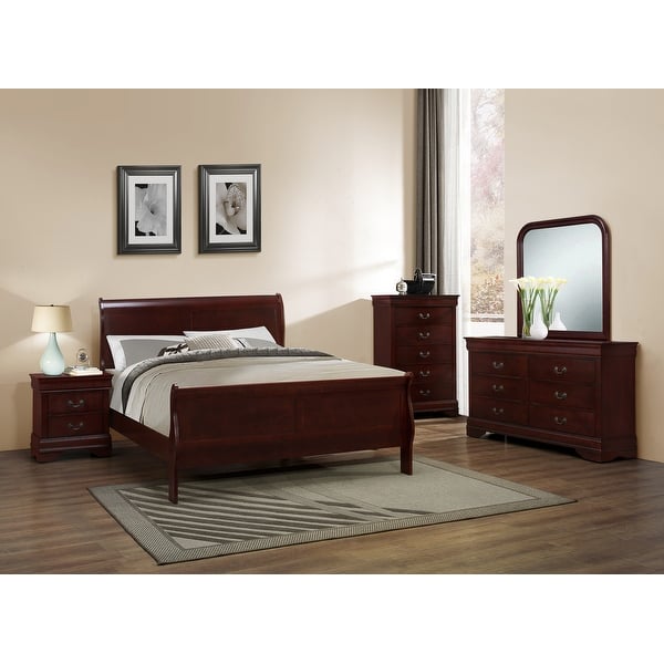 Furniture of America - Louis Philippe - Queen Bed & 1 Nightstand & Dresser  & Mirror & Chest - Cherry - EZ Furniture Sales & Leasing