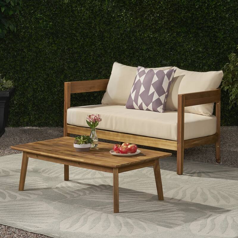 Acacia Wood Outdoor Loveseat & Coffee Table Set