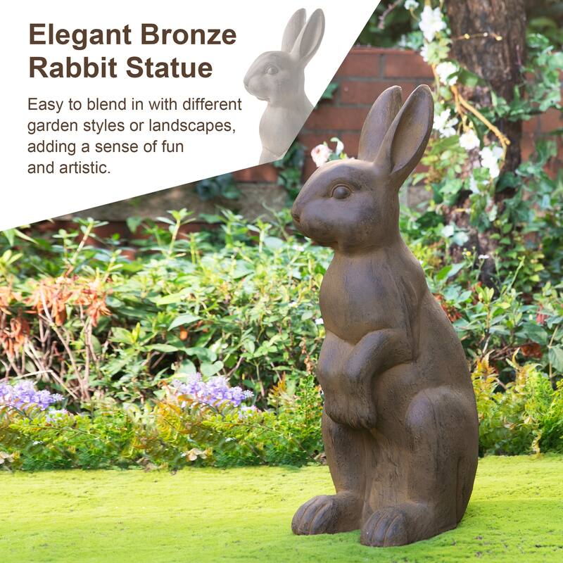 Glitzhome MgO Standing Rabbit Bunny Garden Yard Statue Indoor Figurines