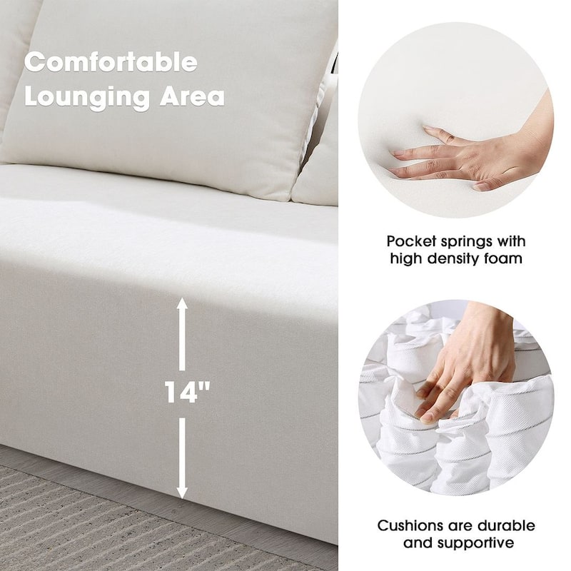 L-shape Chenille Fabric Sofa Multiple Cushions Sectional Couch