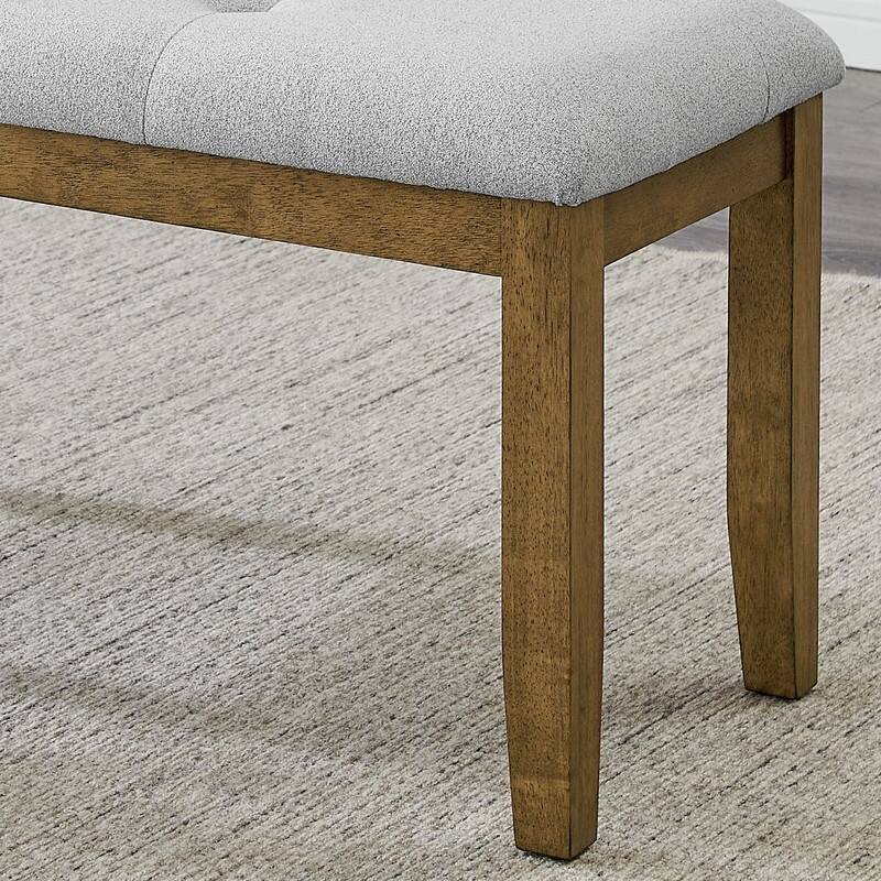 Darla Walnut Oak Dining Bench in Light Gray Fabric with Tufting