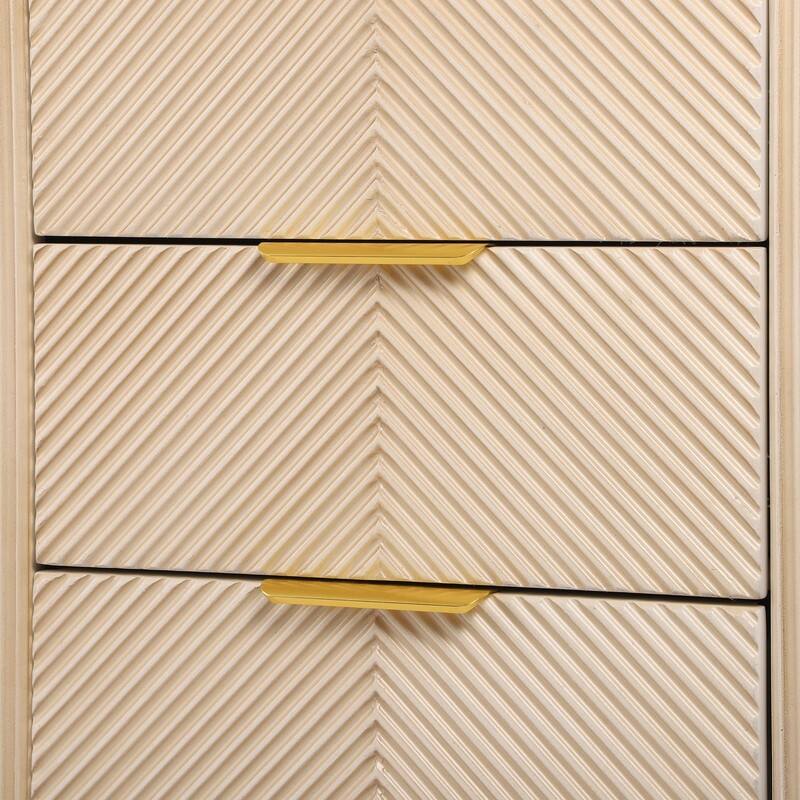 Mid-Century Fluted 3-Drawer Nightstand with Curved Design and Gold Handles