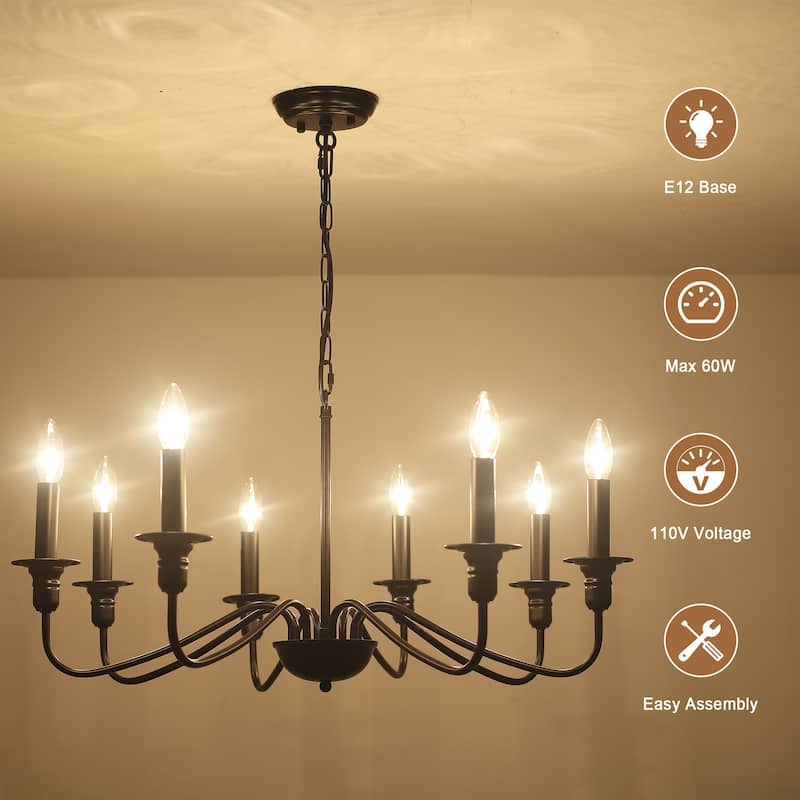 8-Light American Country Design Chandelier, Candle Style Chandelier for Dining Room Living Room Bedroom Kitchen - N/A