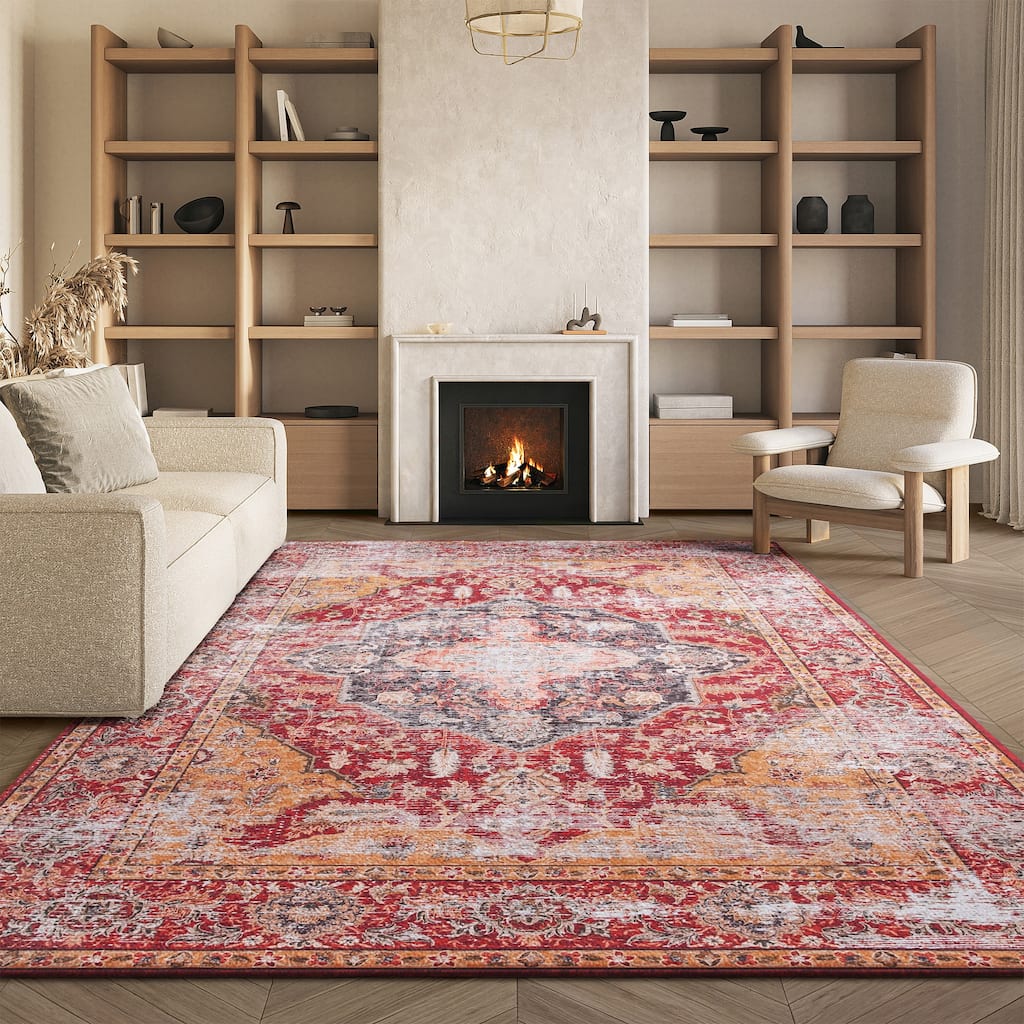 SAFAVIEH Tucson Machine Washable Slip Resistant Effa Traditional Rug