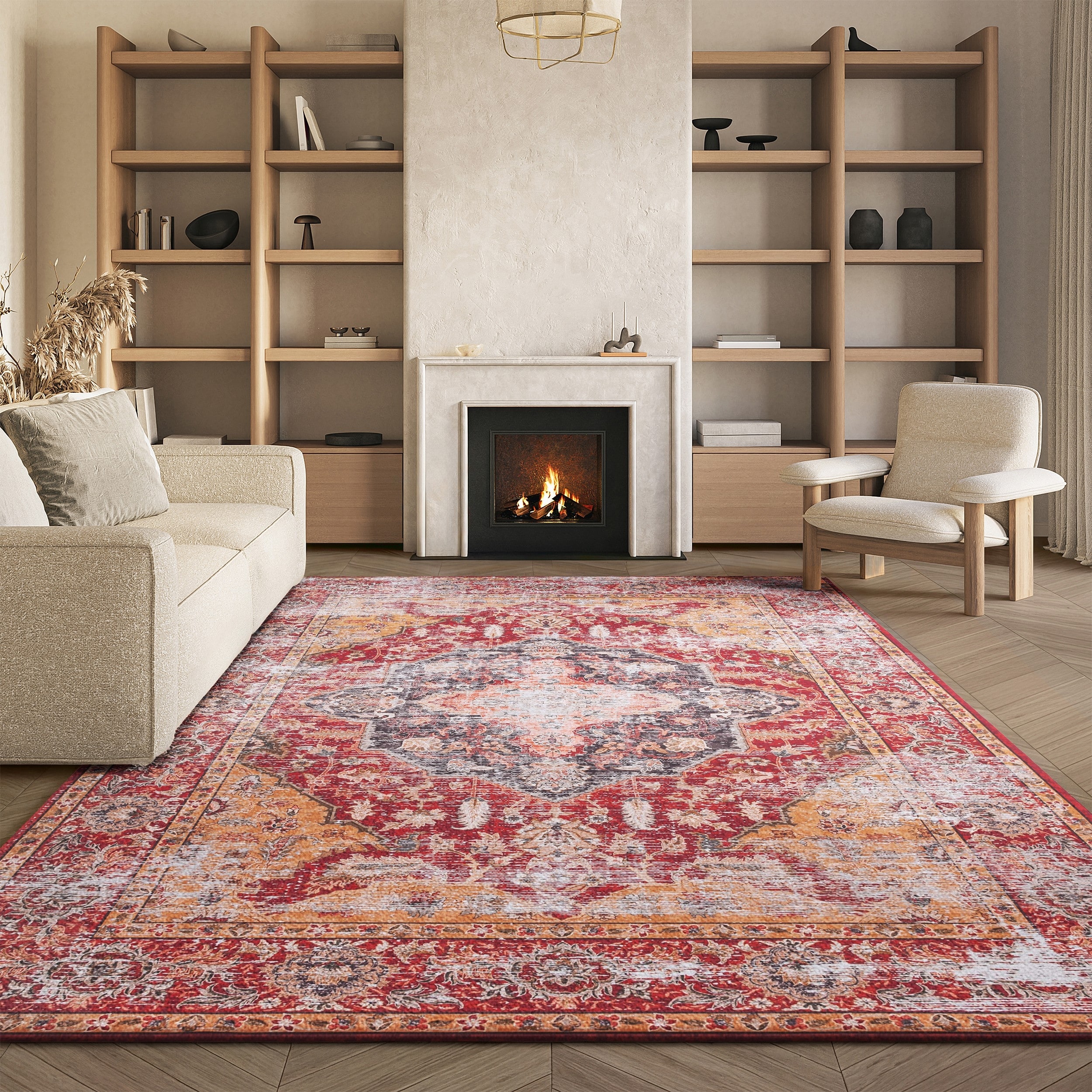 SAFAVIEH Tucson Machine Washable Slip Resistant Effa Traditional Rug