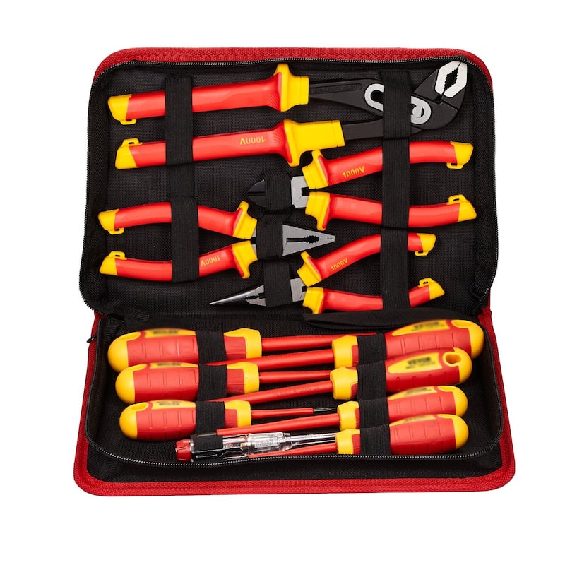 12-Piece Insulated Screwdriver Tool Set with Magnetic tip Blades Ideal for Electrician or Technician - 11.4” x 8” x 2.1”