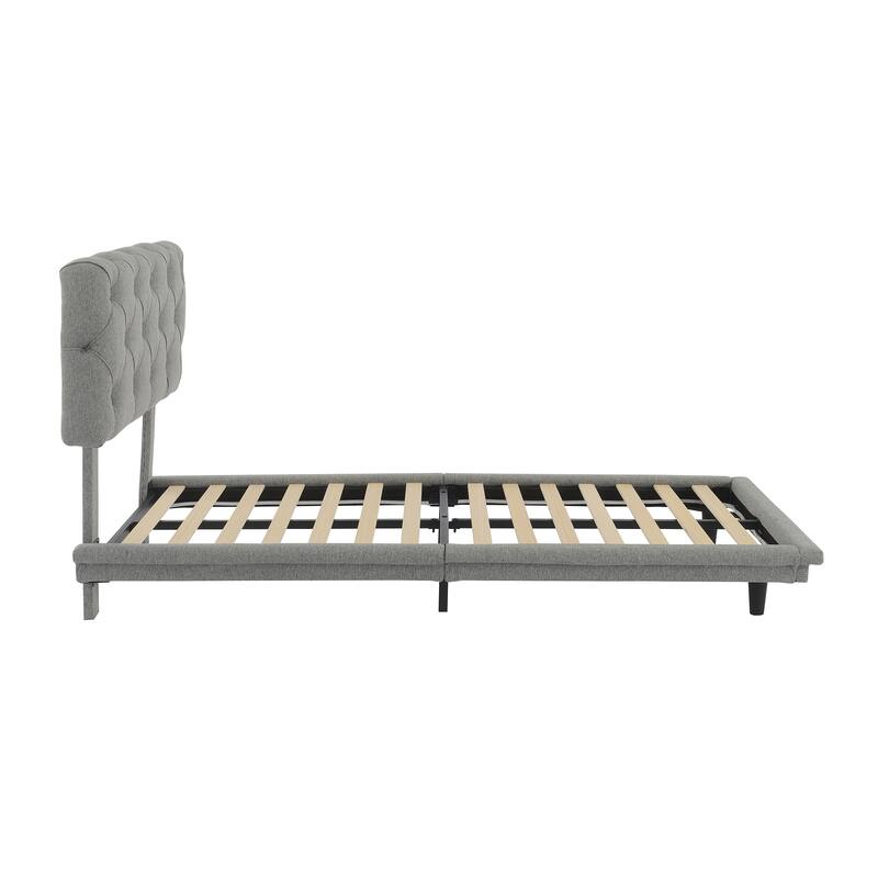 Roomfitters Twin Size Upholstered Bed with Light Stripe, Floating Platform Bed, Linen Fabric