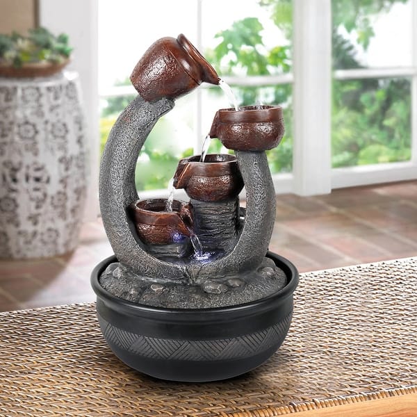 Indoor 4Tier Tabletop Water Fountain w/LED Lights and Submersible Pump