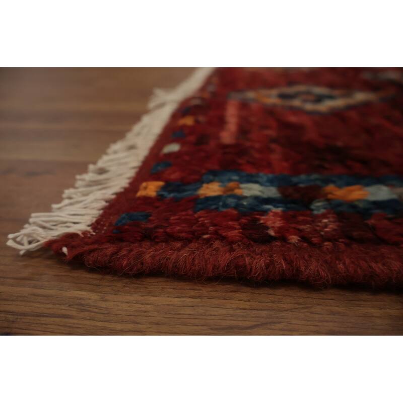 Hand Knotted Oriental 100% Wool Carpet Modern Tribal Red Moroccan Area Rug - 9' 7'' X 6' 7''