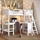 preview thumbnail 1 of 28, Twin Size Wooden Loft Bed with Ladder, Shelves and Desk, White White
