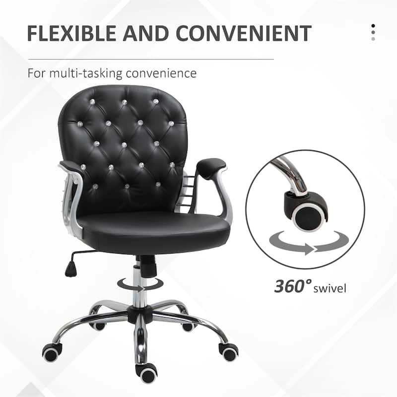PU Adjustable Height Home Office Chair with Padded Armrests and Wheels
