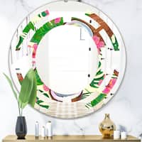 Designart Tropical Cooconut And Jungle Flowers Modern Round Or Oval Wall Mirror Space On Sale Overstock 29908179