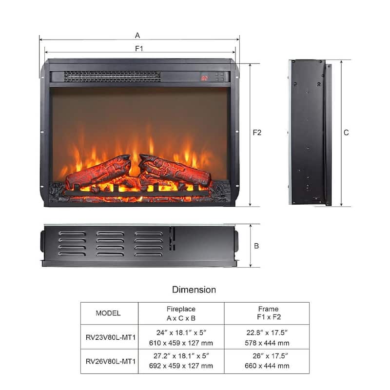 Electric Fireplace Heater Insert with Remote Control