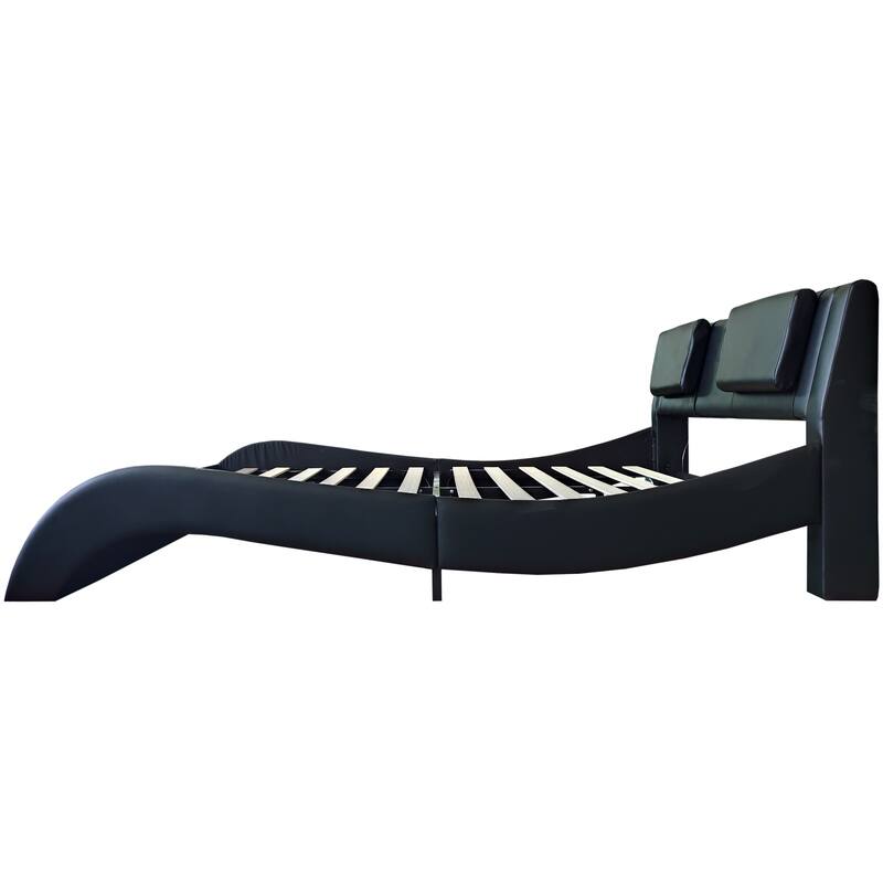 Queen Size Faux Leather Upholstered Platform Bed with led lighting