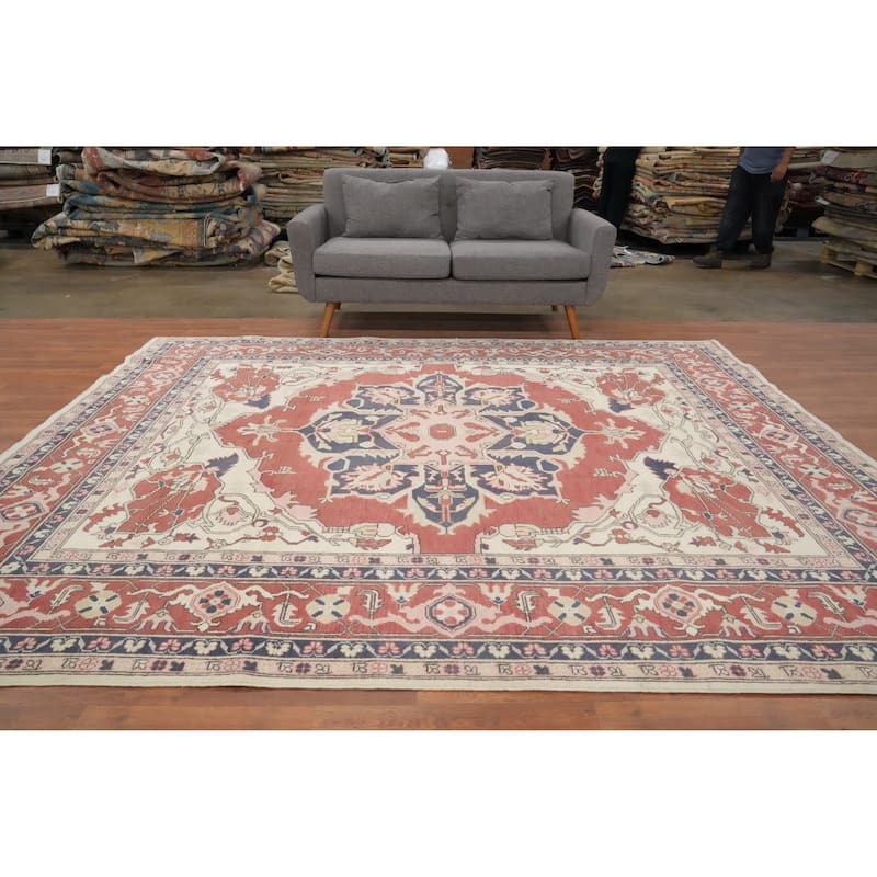 Hand Knotted Oriental 100% Wool Carpet Traditional Medallion Oranges & Rust Heriz (serapi) Area Rug - 9' 10'' X 8' 0''
