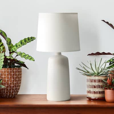 Simple Designs Textured Linear Ceramic Table Lamp, Off White - N/A