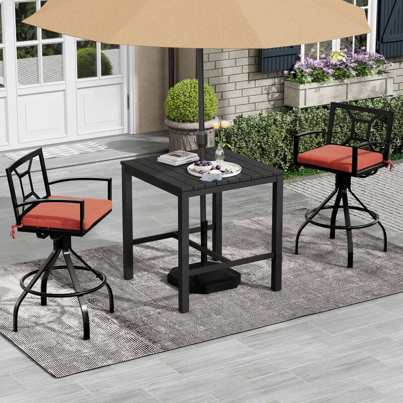 Outdoor Indoor Patio Aluminum Armrest Swivel Bar Stools with Sunbrella Fabric Cushion - Red - 2-Piece