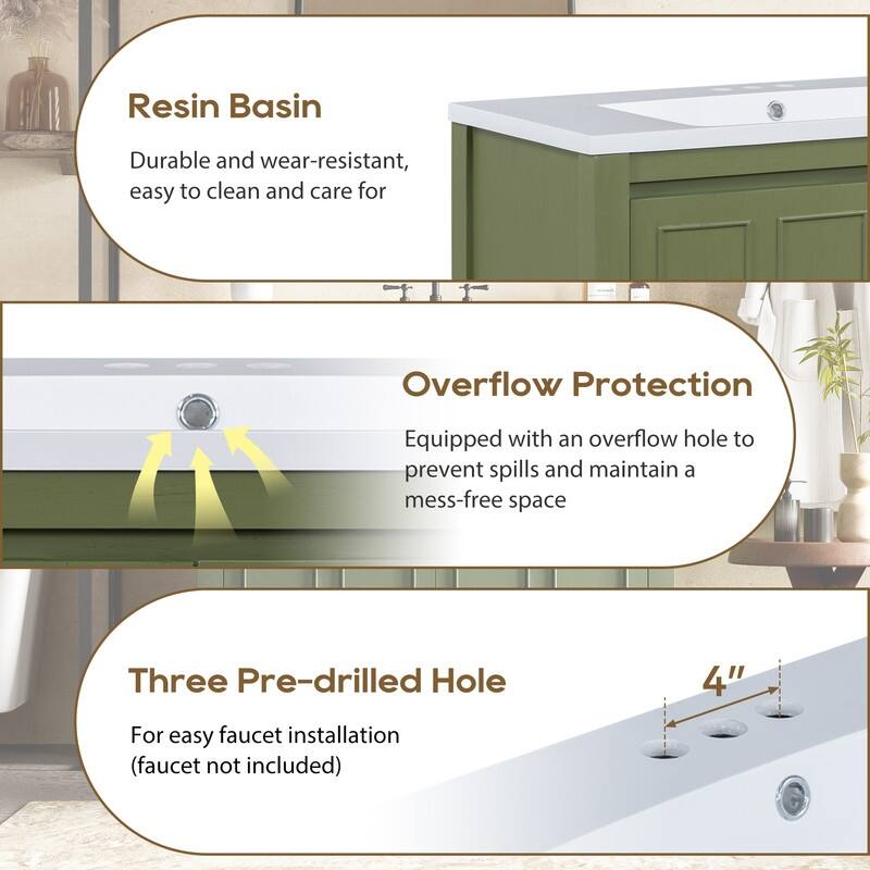 36" Retro Bathroom Vanity Organizer with Sink, Combo Cabinet Set, Bathroom Storage Cabinet