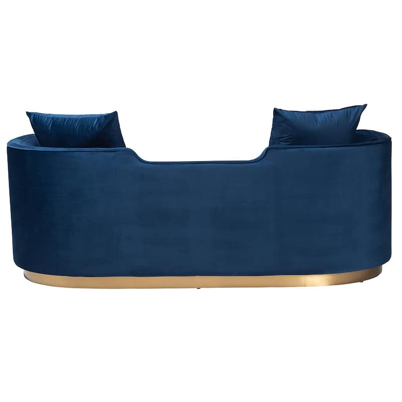 Deserae Glam and Luxe Navy Blue Velvet and Brushed Gold Metal Sofa